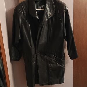 Oversized Black Leather Trench Coat SZ XS